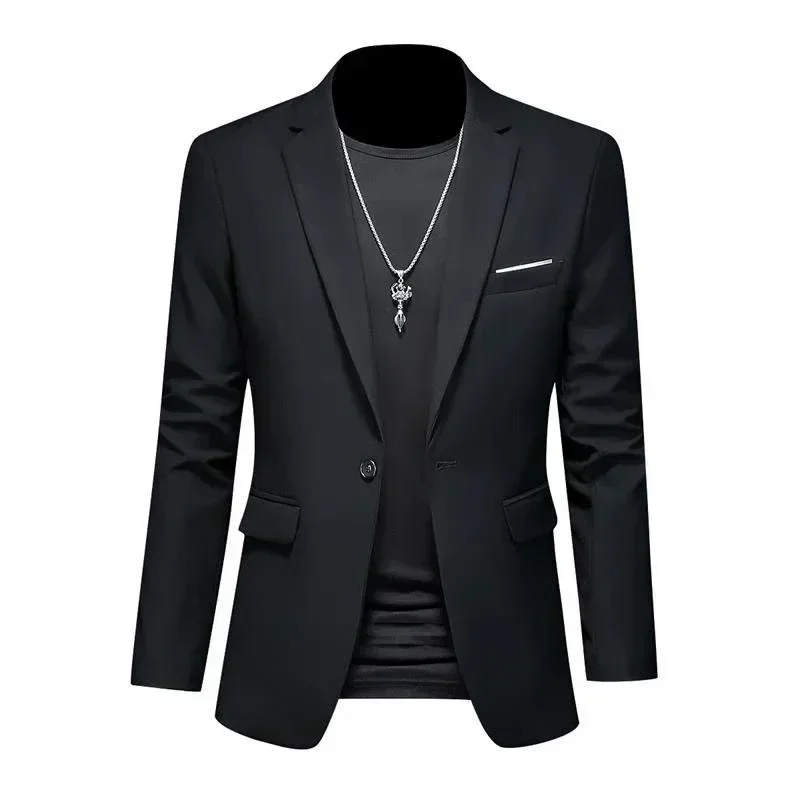 Fashion Light Luxury Male Slim Fit Suit Casual Business Solid Color Turn-down Collar Suit Jacket Formal Office Male Button Up