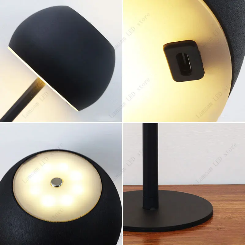 Przenośna metalowa lampa stołowa LED Ładowana przez USB Lampka biurkowa z czujnikiem dotykowym Trójkolorowa lampka nocna Trwała lampka do czytania