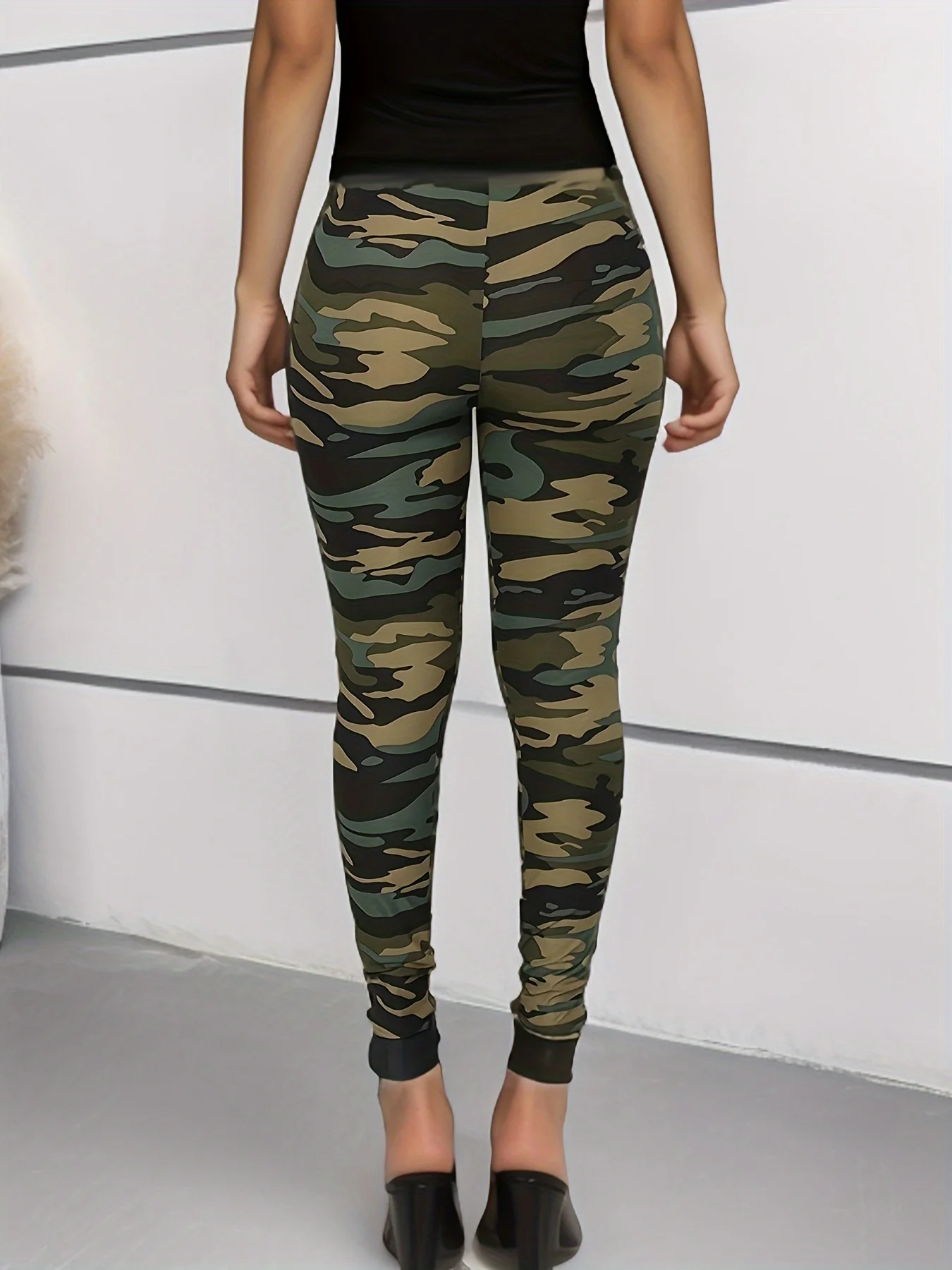 Spring and fall ladies fashion milk silk camouflage printed pants with tight leggings high stretch slim nine-point pants