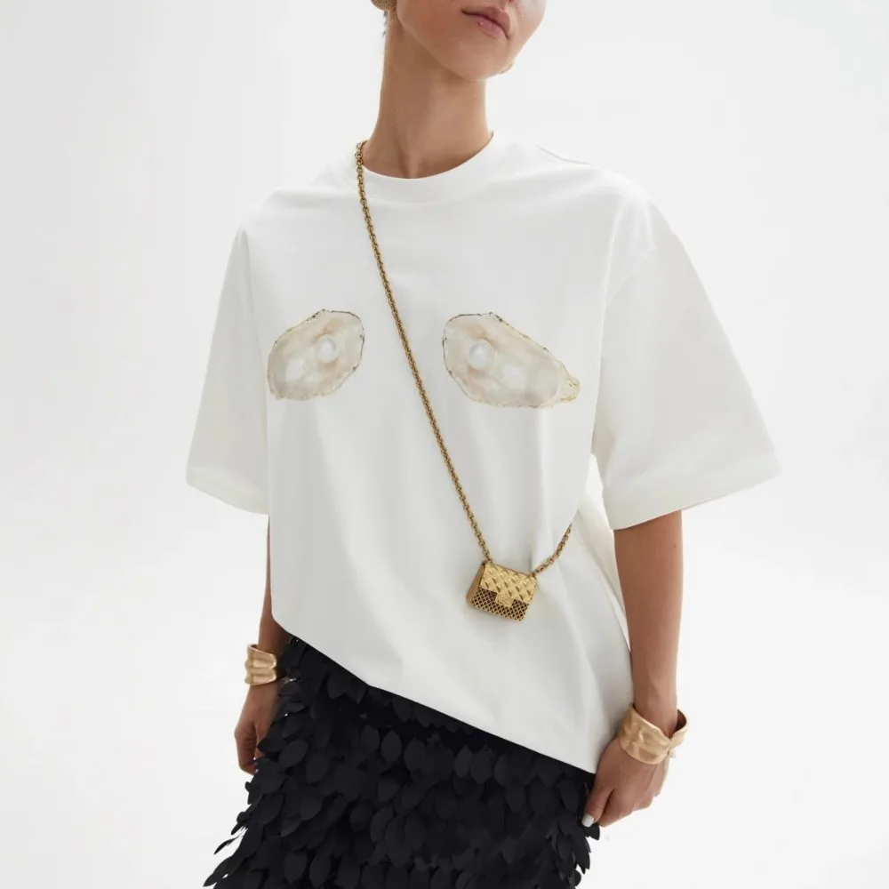 Été russe rue Y2k coquille imprimé T-shirt à manches courtes femmes décontracté américain col rond confortable demi-manches T-shirt