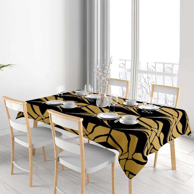 Mantel de comedor geométrico moderno con detalles en negro y dorado para decoración del hogar
