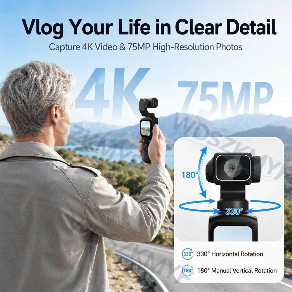 2026 NEW 4K Pocket Sports camera With 330° Face track Video recording 4K action camera With Touchscreen 2400mAh Digital cameras