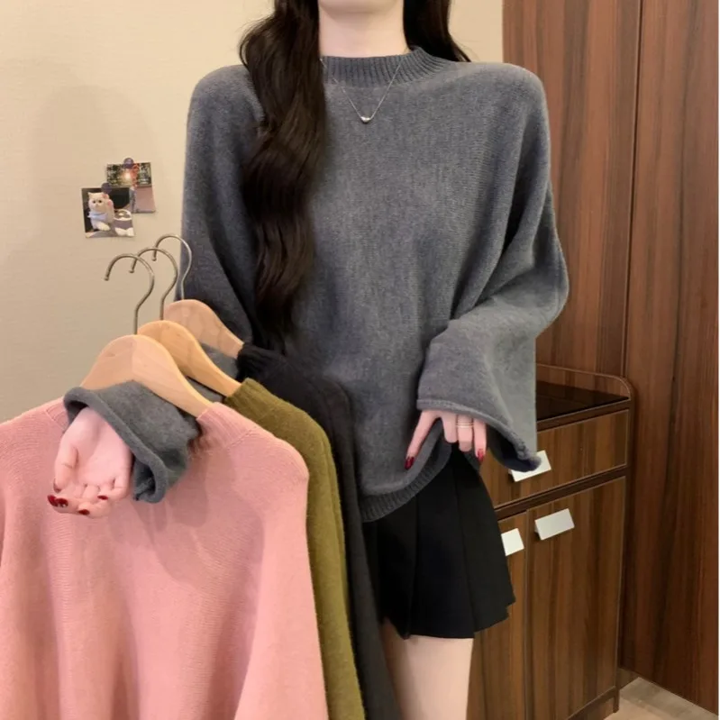 

Korean Chic Lazy Sle round Ne Knitwear Women's Loose Long Sve Autumn Winter New Faion Sweater Moisture ng