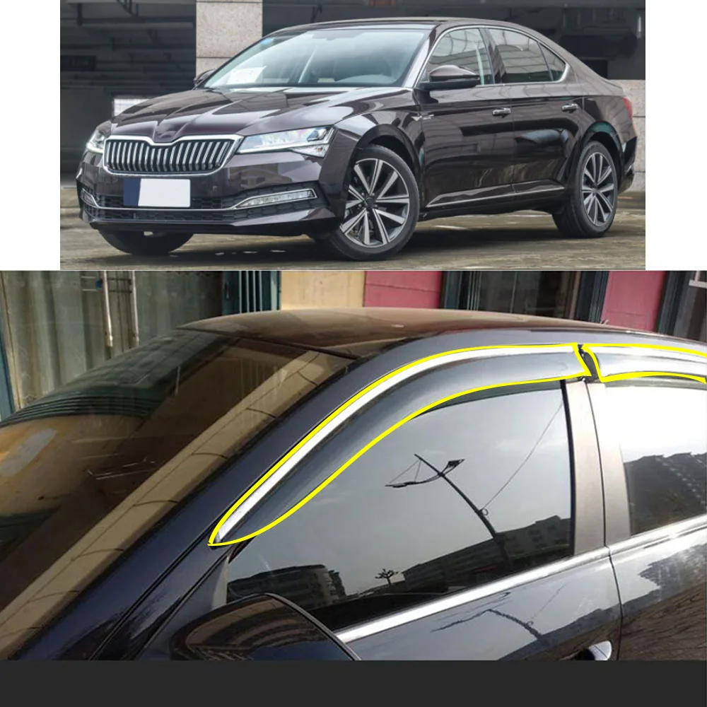 

Car Body Styling Sticker Plastic Window Glass Wind Visor Rain/Sun Guard Vent For SKODA SUPERB 2016 2017 2018 2019 2020 2021