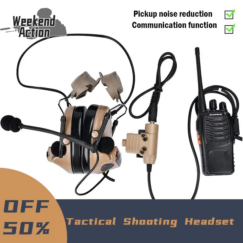 WADSN Comtac II Tactical Shooting Headset Noise Reduction Fast Helmet Headphone Outdoor Hunting Earphone ARC Adapter With PTT