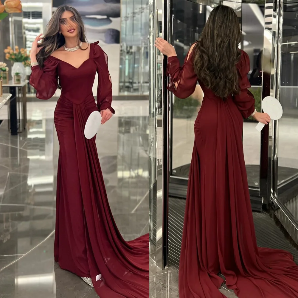 

Customized Sizes Available High Quality Chiffon Draped Ruched Straight V-neck Long Dresses Bespoke Occasion Dresses Modern Style