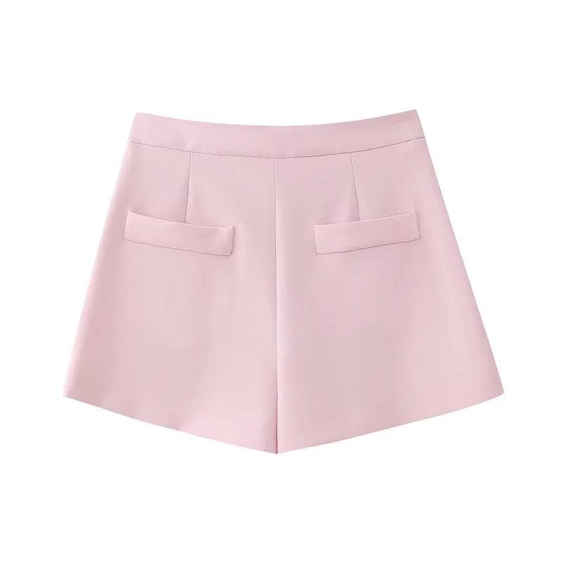 KEYANKETIAN 2024 New Launch Women's Pink Pleated Culottes Summer Back Zipper High waist A Line Short Wide-Leg Pants Trousers