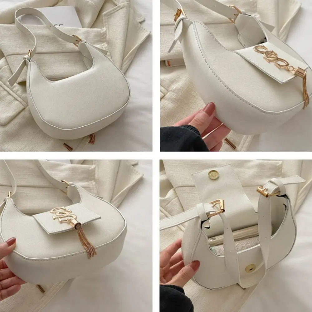 Mode Koreanischen Stil Buchstaben Unterarm Tasche PU Leder Handtasche Schulter Tasche Reine Farbe Große Kapazität Crescent Tasche Mädchen