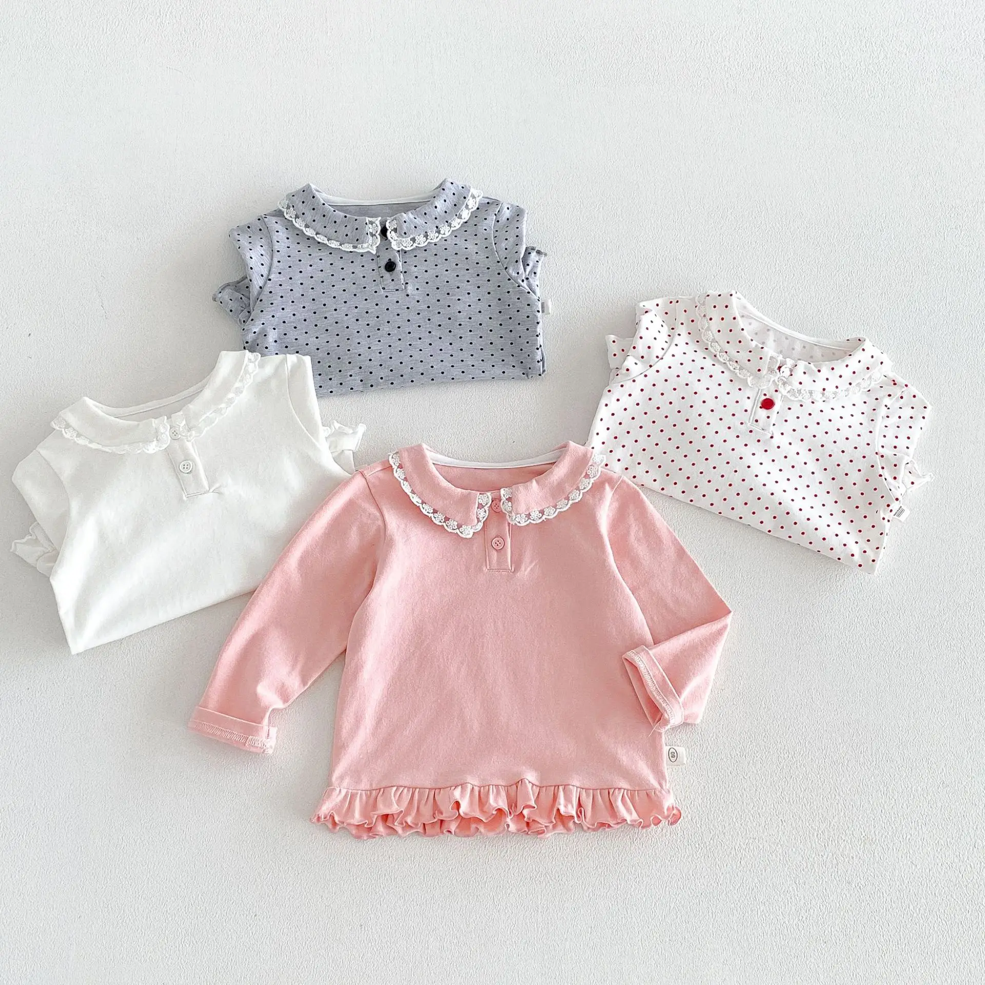 2026 New Fall Fashion Baby Dot Print Top, Cute Children's Outfit with Collar, Stylish Innerwear for Kids