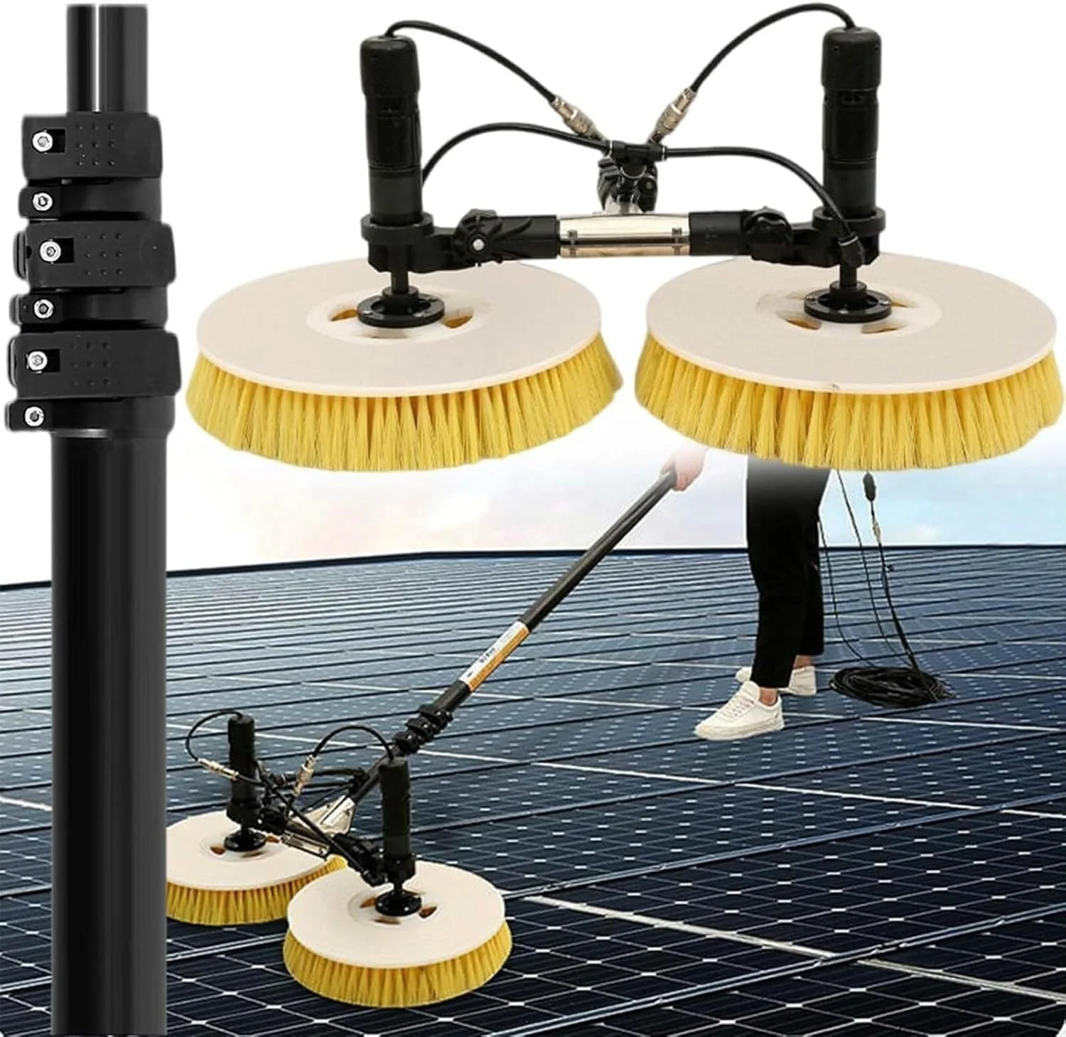 Handheld Telescopic Pole Solar Panel Cleaning Brush Photovoltaic Solar Panel Cleaning Machine with Washing Equipment Tool