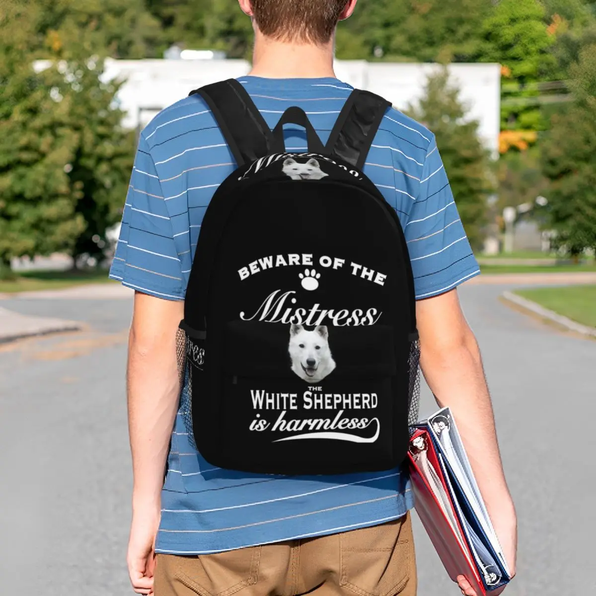 White German Shepherd Dog Backpack Student BookBag Boys Girls School Bag Computer Shoulder Bags
