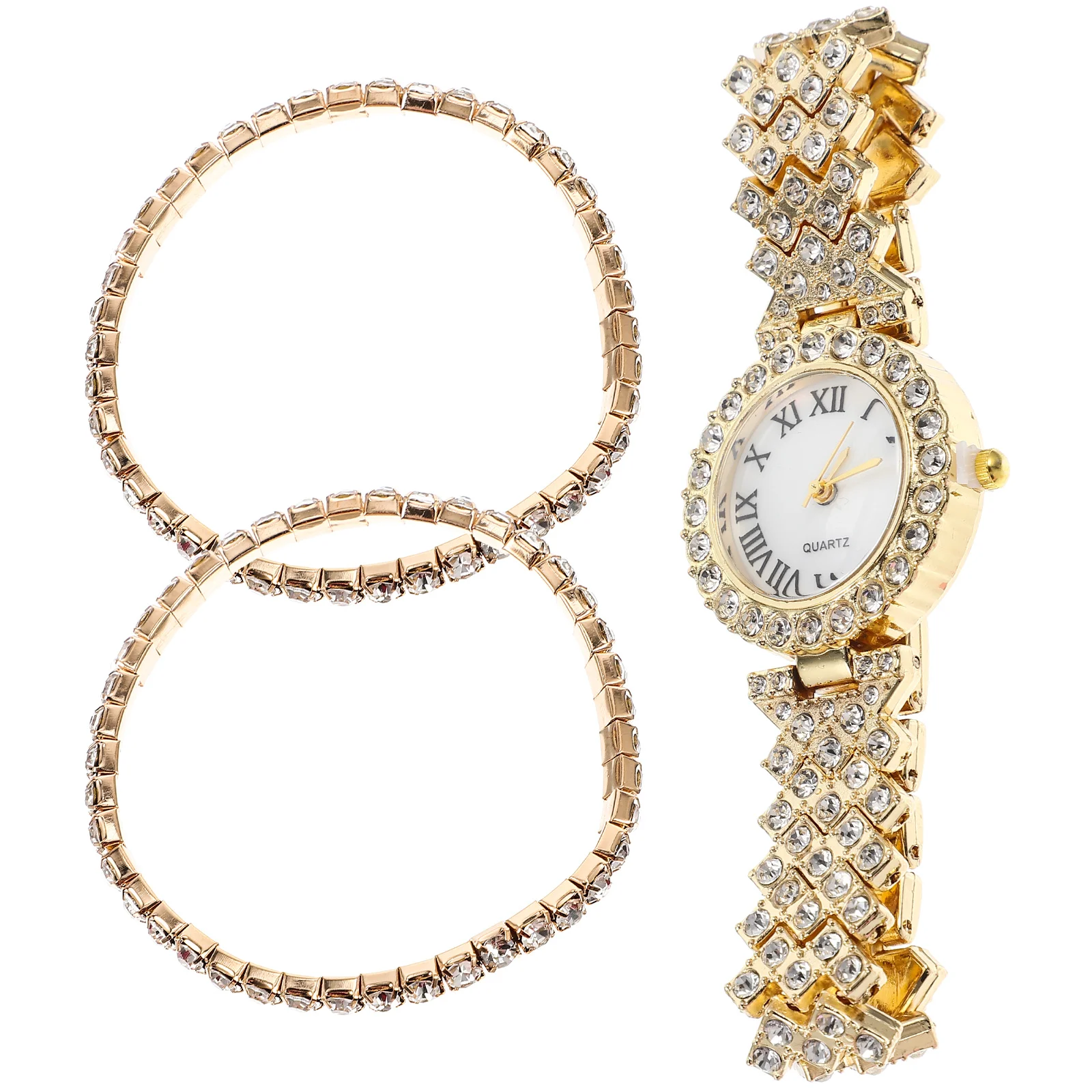 

2 Pcs Quartz Watch Bracelet Shiny Watches Fashion Lady for Girls Rhinestone