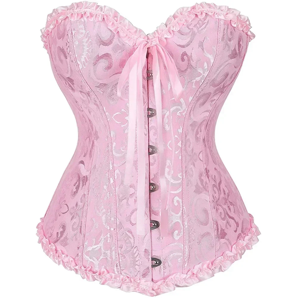 Women Vintage Victorian Overbust Corset Tops Gothic Lace-up Boned Bustier Shapewear Slimming Waist Shaping Korset Lingerie