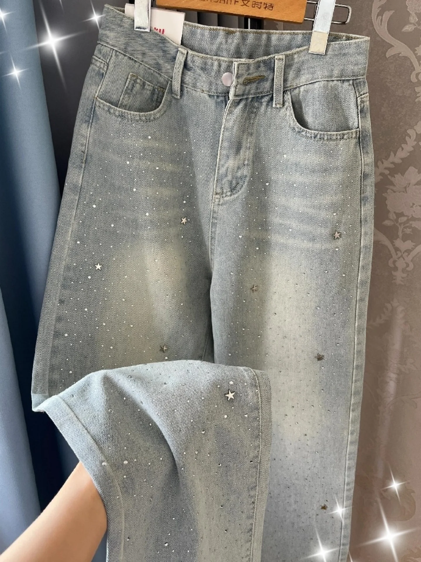 

High Waist Straight Leg Denim Jeans Women's Slimming Fashionable Narrow Version Wide Leg Pants Small Audience Long Pants