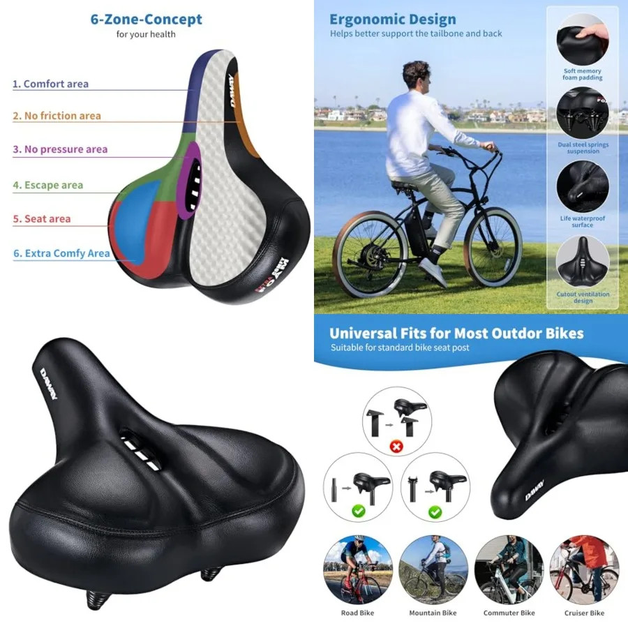 

C50 Oversized Comfortable Bike Seat - Extra Wide Bike Saddle Replacement with Memory Foam Cushion for Men Women Comfort, Compat