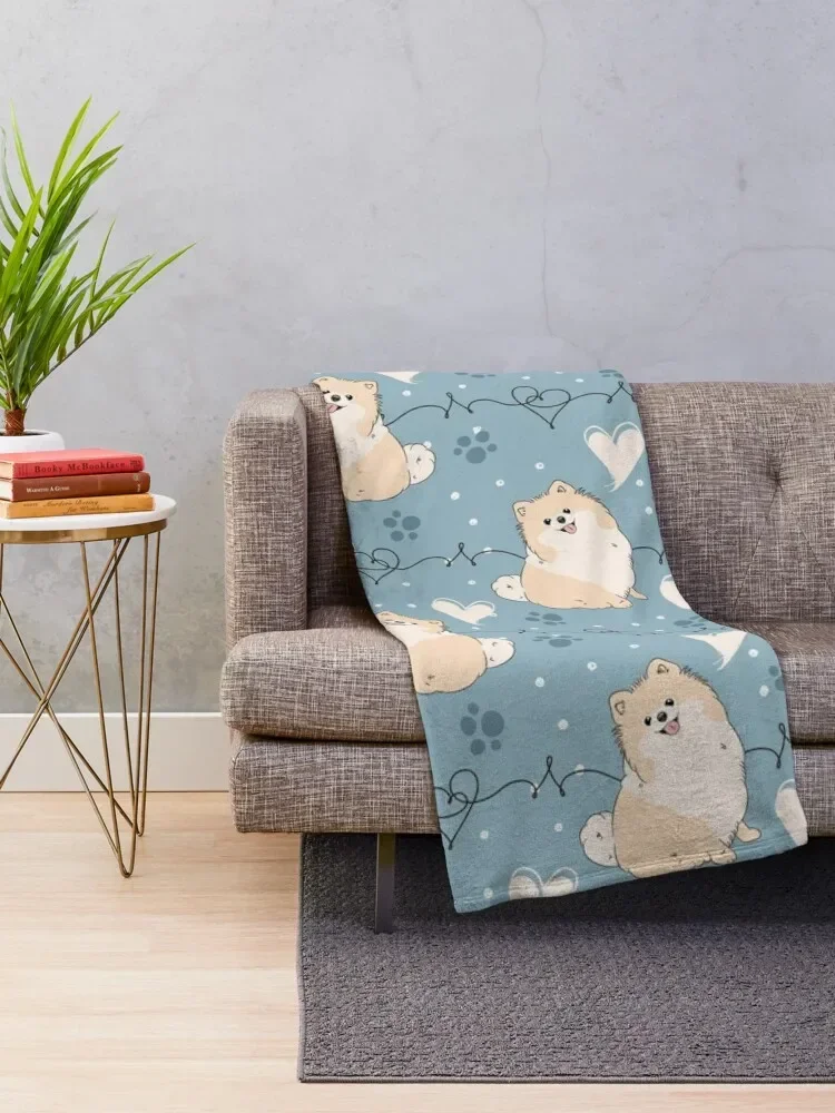 LOVE Cream Pomeranian Throw Blanket for sofa decorative Nap Furry Blankets