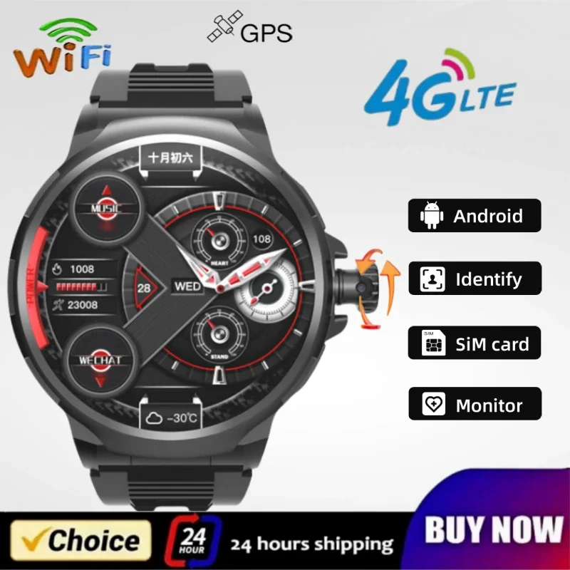 

Умные часы GT100 4G Simcard Android System 180 ° Поворотная камера IP67 Водонепроницаемые часы GPS WIFI 128 ГБ Rom Смарт-часы для студентов