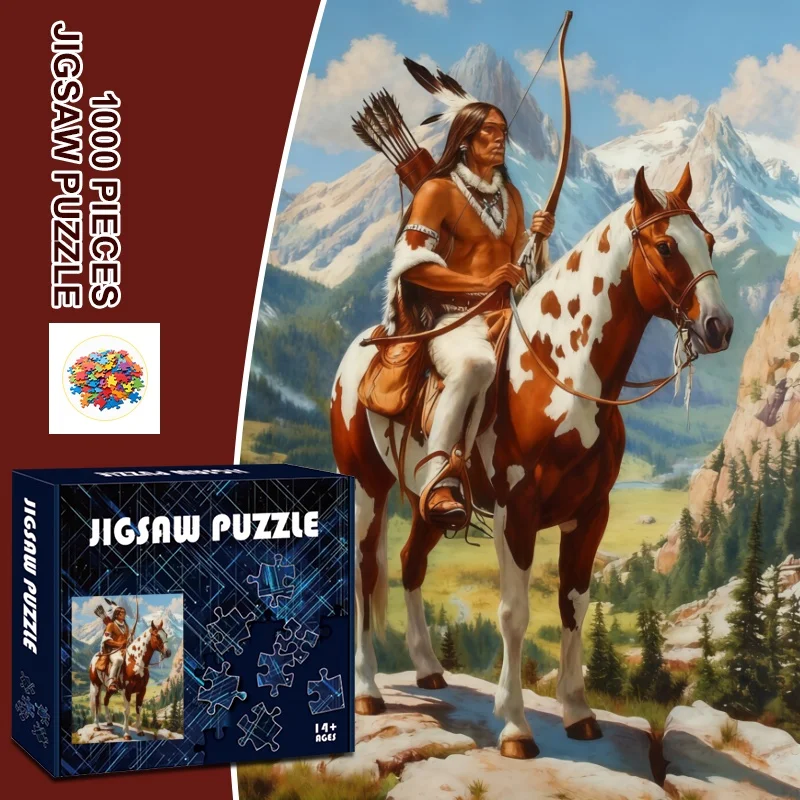 500/1000 قطعة أحجية الصور المقطوعة مع راكب أمريكي أصلي وتصميم حصان |   تحدي لغز كبير للبالغين، التعليمية وF