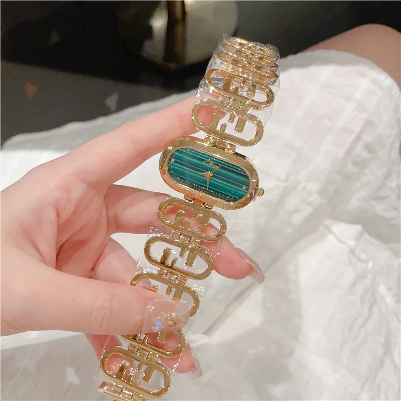 Women Oval Quartz Wristwatch Malachite Green Design Elegant Luxury Style Waterproof Fashion Bracelet Watch Gift for Ladies