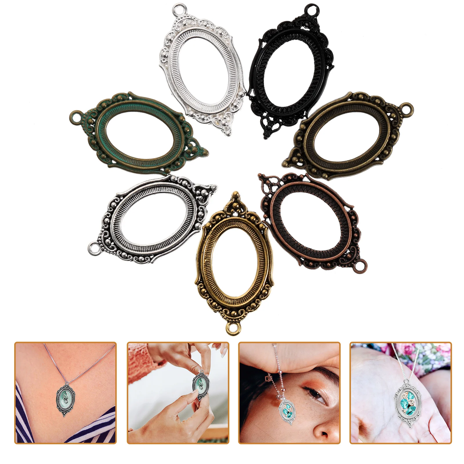 21 Pcs Photo Bezel Charms Time Bottom Holder Alloy Ornament Clear Cameo Memorial Pendant