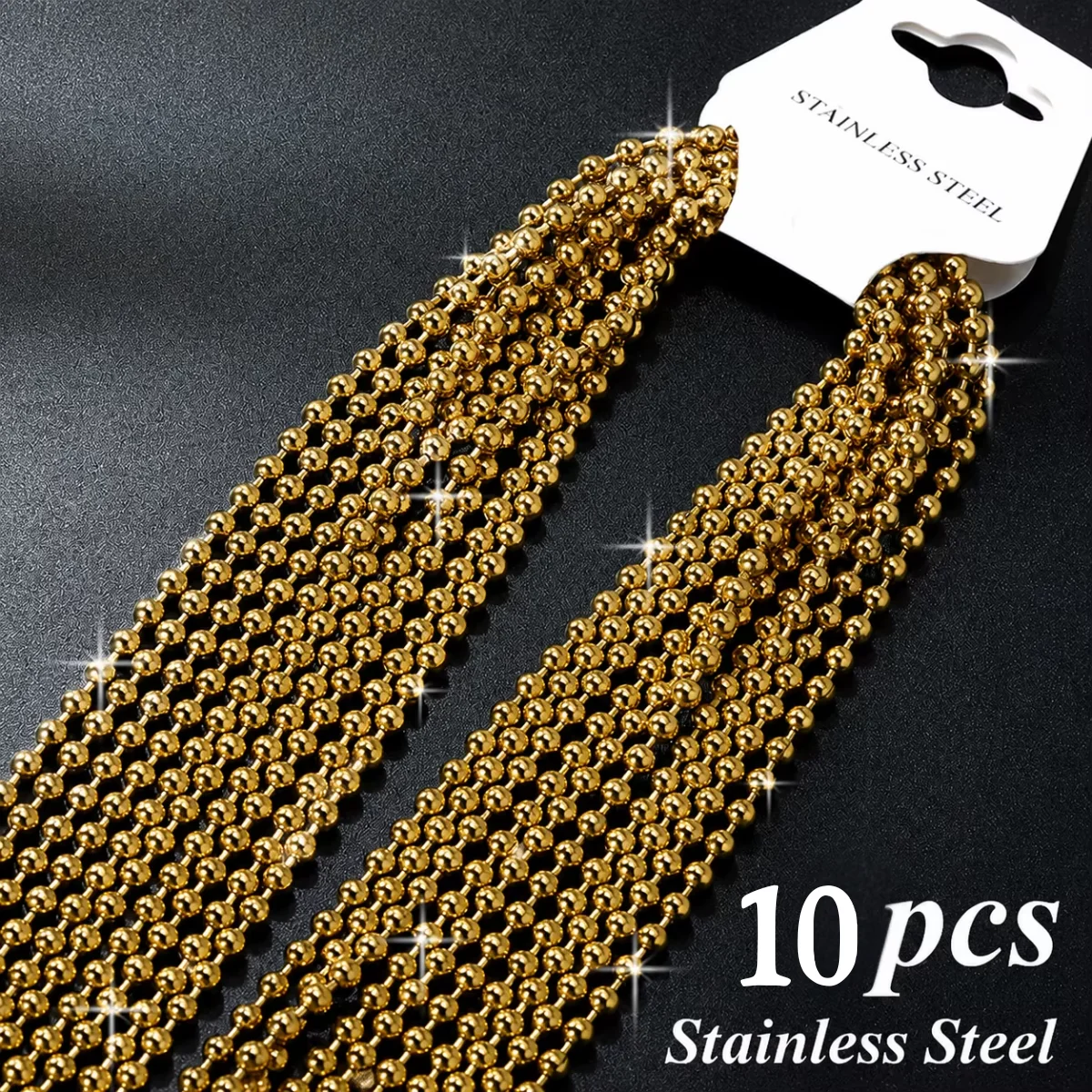 LUXUKISSKIDS 2MM Gold Color Round Beaded Chain Necklaces 10pcs Stainless Steel Non-fade Beads Ball Connection Wholesale Jewelry