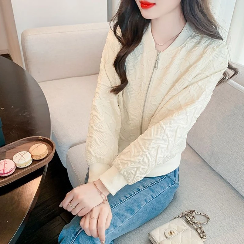 

​ Корейская спортивная укороченная куртка 2025 года с застежкой-молнией, легкий хлопковый бейсбольный пиджак для женщин, весенне-осенний капсульный гардероб ​