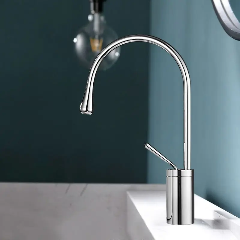 Home Hotel Art Basin Pedestal Basin Gold Water Drop Faucet 360 Degree Rotating Waterfall High Foot Mixer Countertop Installation