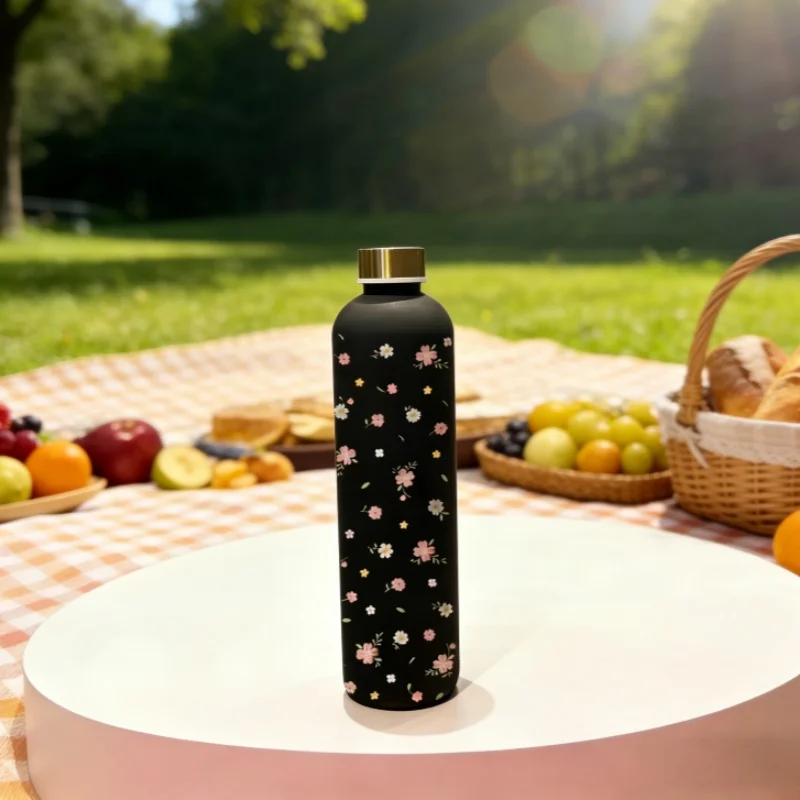 Garrafa de água com padrão floral impresso em 3D - grande capacidade de 1000ML, design estereoscópico bonito, resistente ao desbotamento, à prova de arranhões, Leakpro