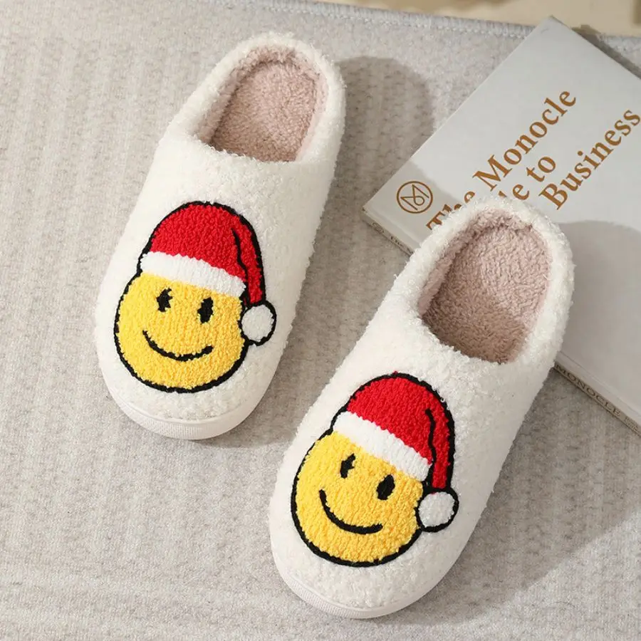 New Home Warm Winter Cotton Slippers Couple Christmas Hat Embroidered Slippers Anti Slip Christmas Gift