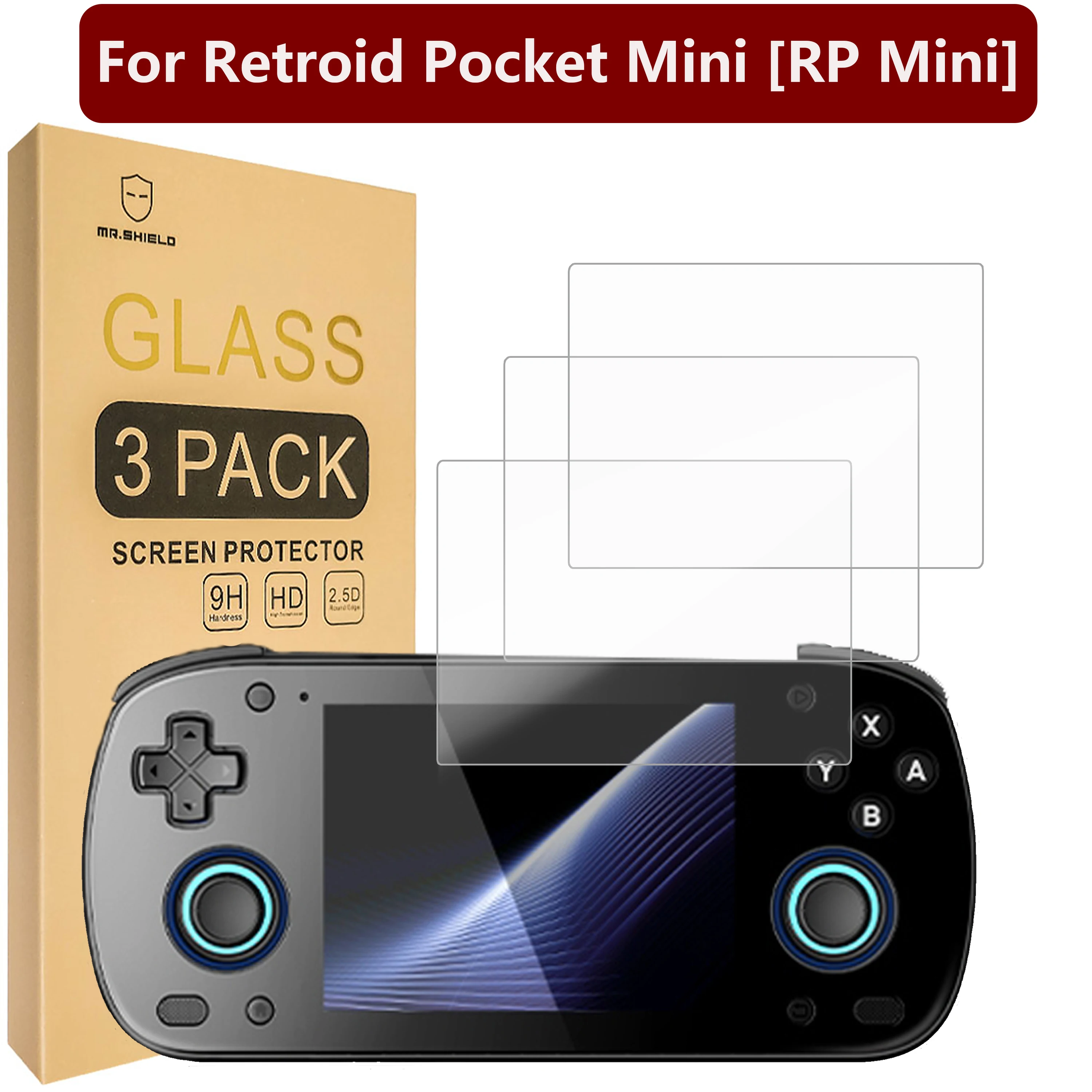 Mr.Shield Screen Protector compatible with Retroid Pocket Mini [RP Mini] [Tempered Glass] [3-Pack] [9H Hardness]