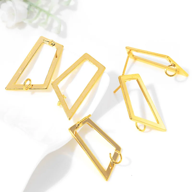 

4pcs Handmade Copper Stud Earrings Base Golden Color Hollow Earrings Connectors Earring Settings Diy Jewelry Making Accessories