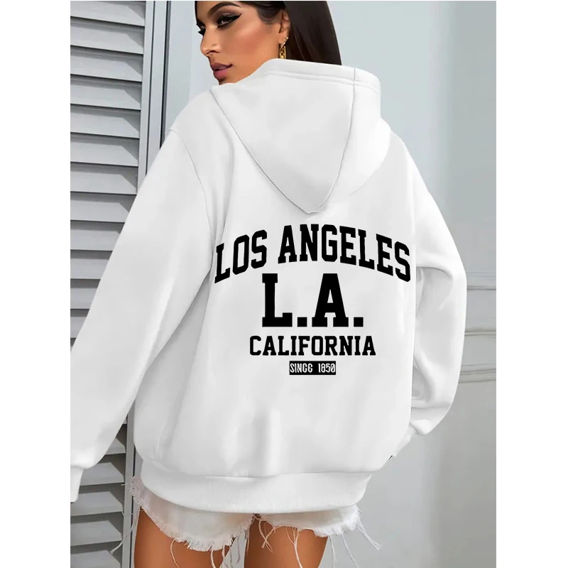 

Женские повседневные толстовки с рисунком и принтом Лос-Анджелеса, пуловеры с длинными рукавами, толстовки с карманами, осенне-зимняя одежда с капюшоном