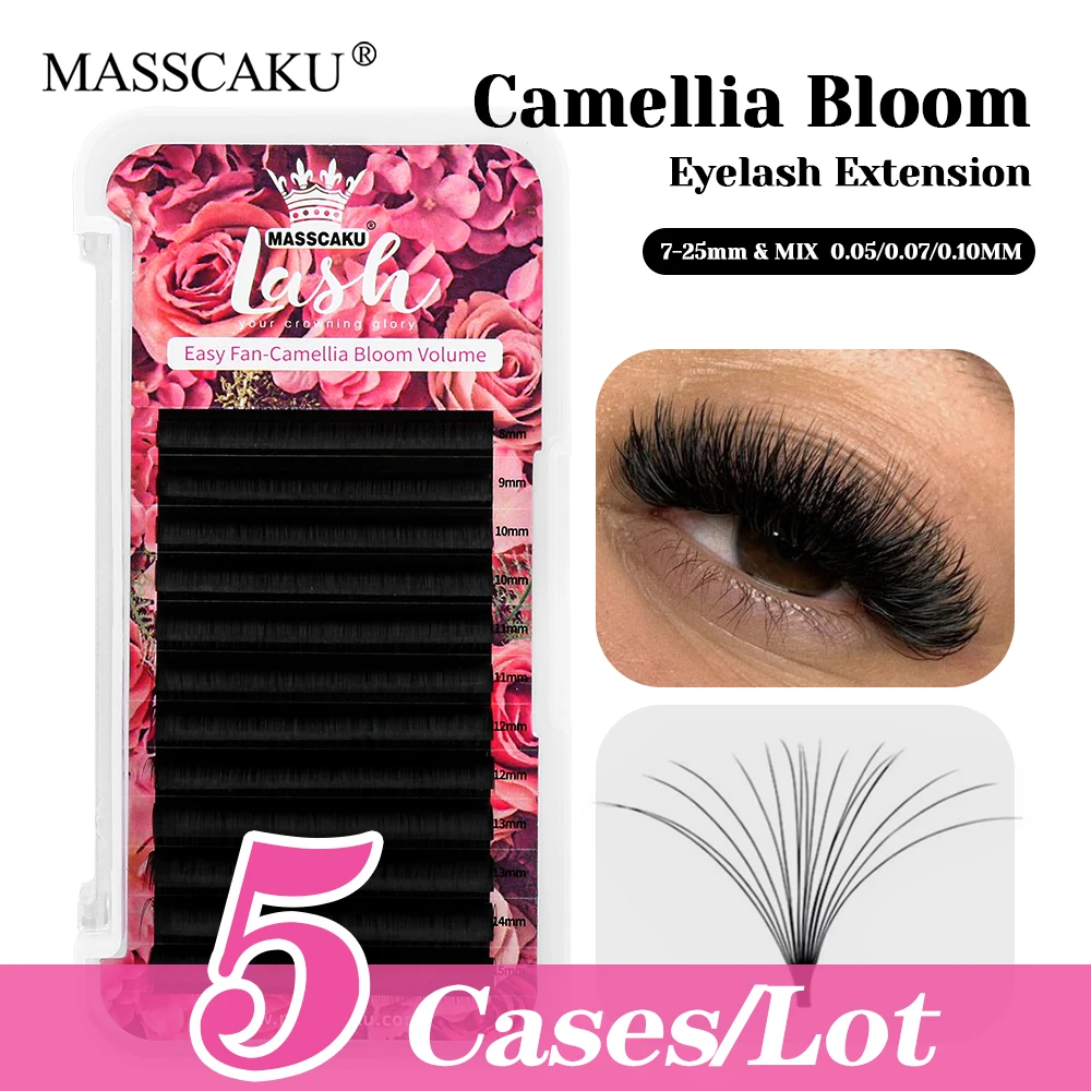 

5cases/lot Hot Sale MASSCAKU Lightweight Auto Blooming Eyelashes 8-20mm and Mix Size Self-fanning Natural Lashes Easy to Operate