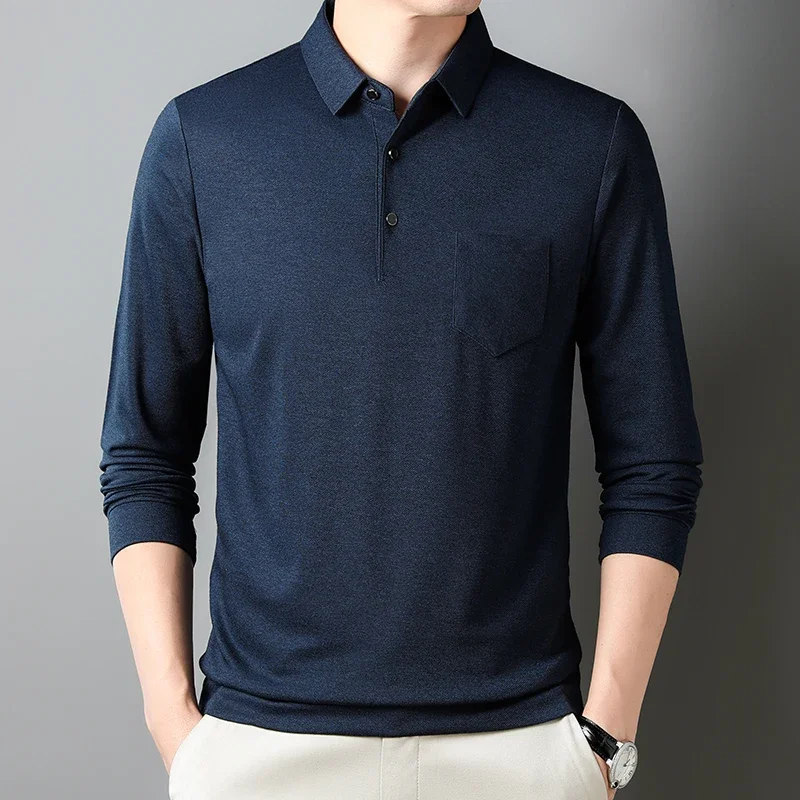 Men\'s Polo New Business Casual Polo Shirt Pocket Solid Color Men\'s Top and Comfortable tops