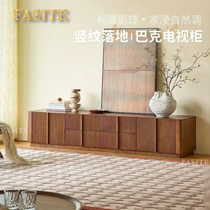 for Medieval French Retro Living Room Floor Storage Cabinet Ash Wood Solid Wood Side Cabinet TV Console Table