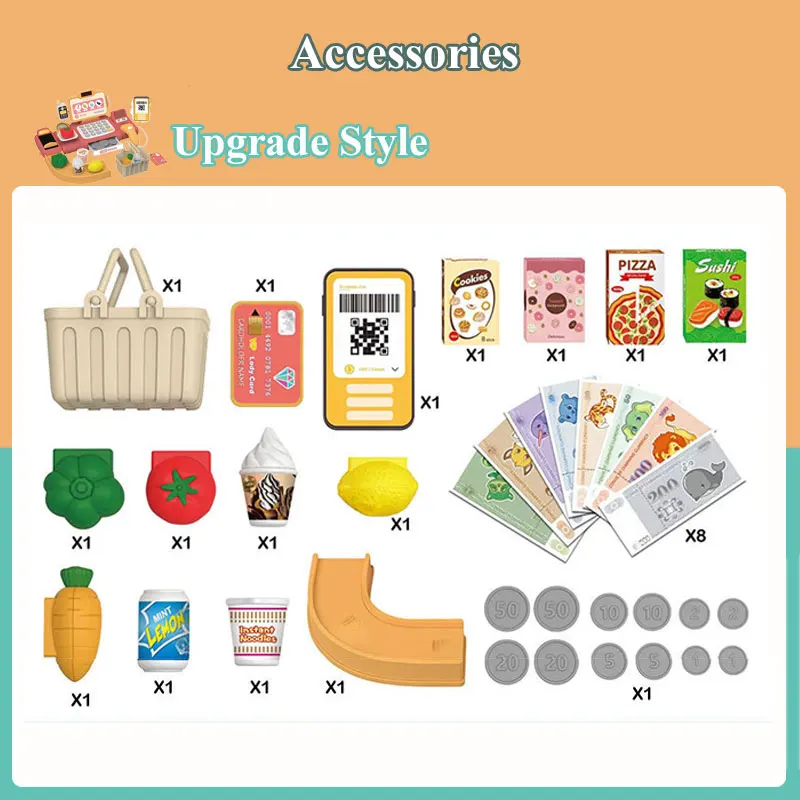 Nuovi bambini Fai finta di giocare Calcolatrice Registratore di cassa Giocattolo Supermercato Shopping Cassiere Contatore con scanner Microfono Carta di credito