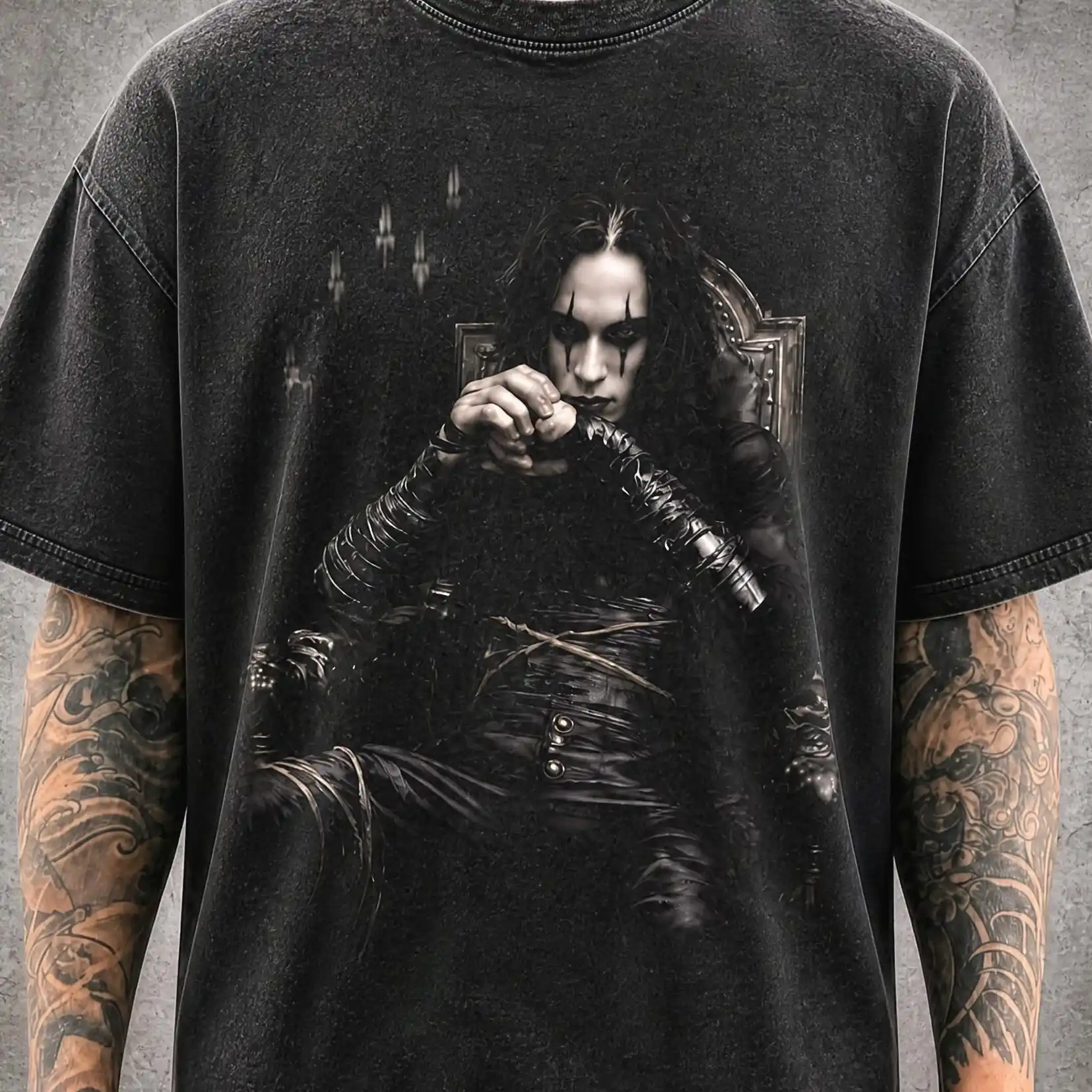 The Crow Brandon Lee Eric Draven Mineral Washed Shirt | Heavyweight Oversized Tee | Vintage Streetwear