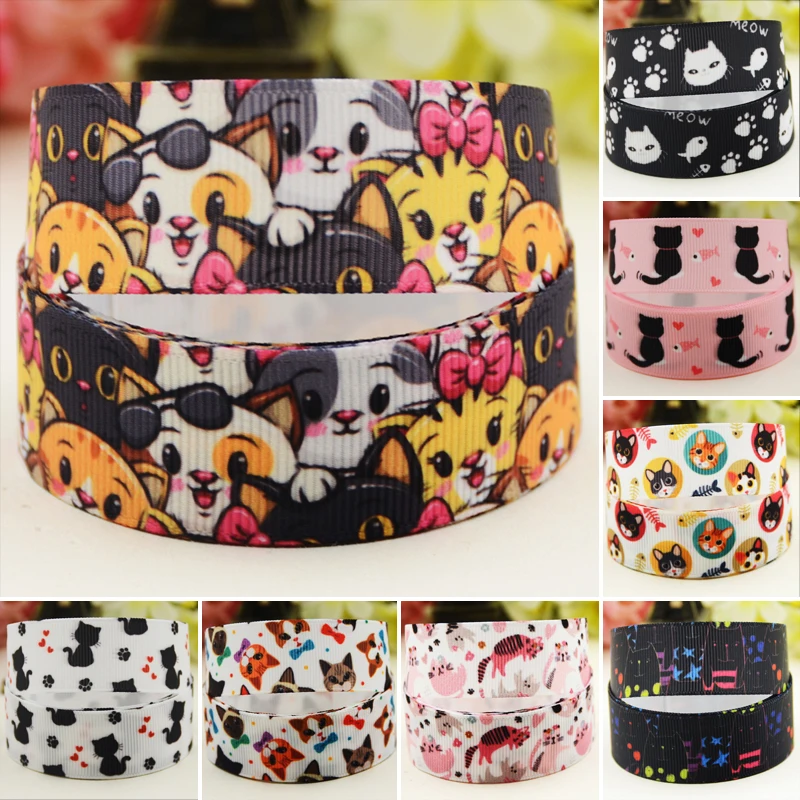 

22mm 25mm 38mm Cat Cartoon Character printed Grosgrain Ribbon DIY Hair Bows Merry Party Gift Decoration Material 10 Yards Ruban