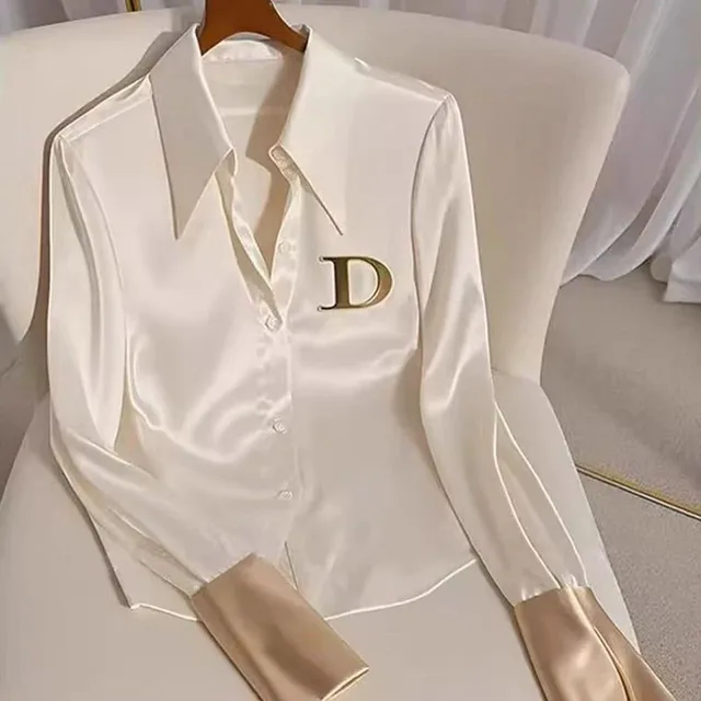 2024 biała koszula damska Design Sense wiosna jesień moda list koszule z długim rękawem topy jednorzędowa bluzka płaszcz damski
