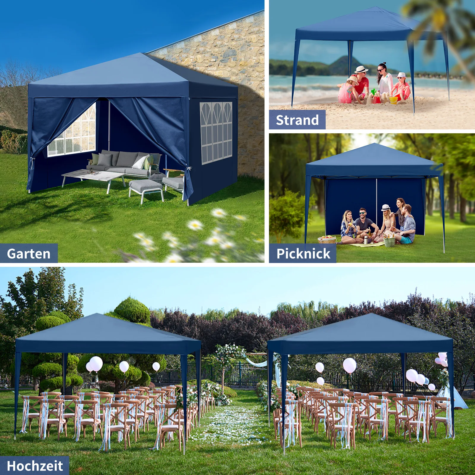 10x10 FT Pop Up Canopy Tent with 4 Sidewalls, Blue 210D Waterproof Oxford Folding Gazebo, 2 Doors & 2 Windows, Powder Coated Steel Frame Outdoor Shade Shelter with Carry Bag for Market Camping Events view 7