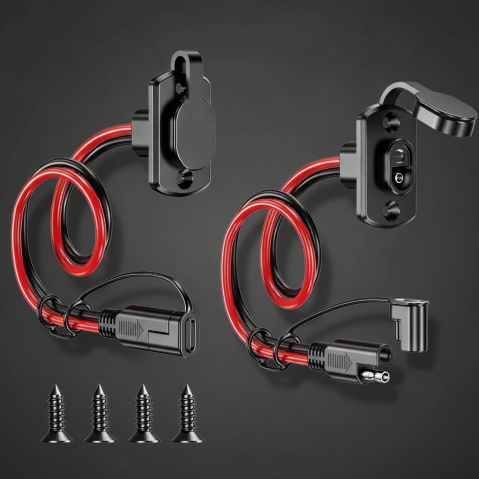 2 Pieces 12 AWG SAE Solar Extension Cable Weather Resistant SAE Cable with Panel-Mount Connector Hardware Tool-Complimentary