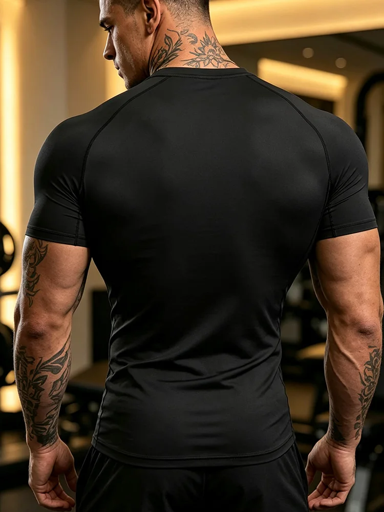Men's gym workout top for training, running fitness Quick-drying highly elastic sports T-shirt with short sleeves-J43