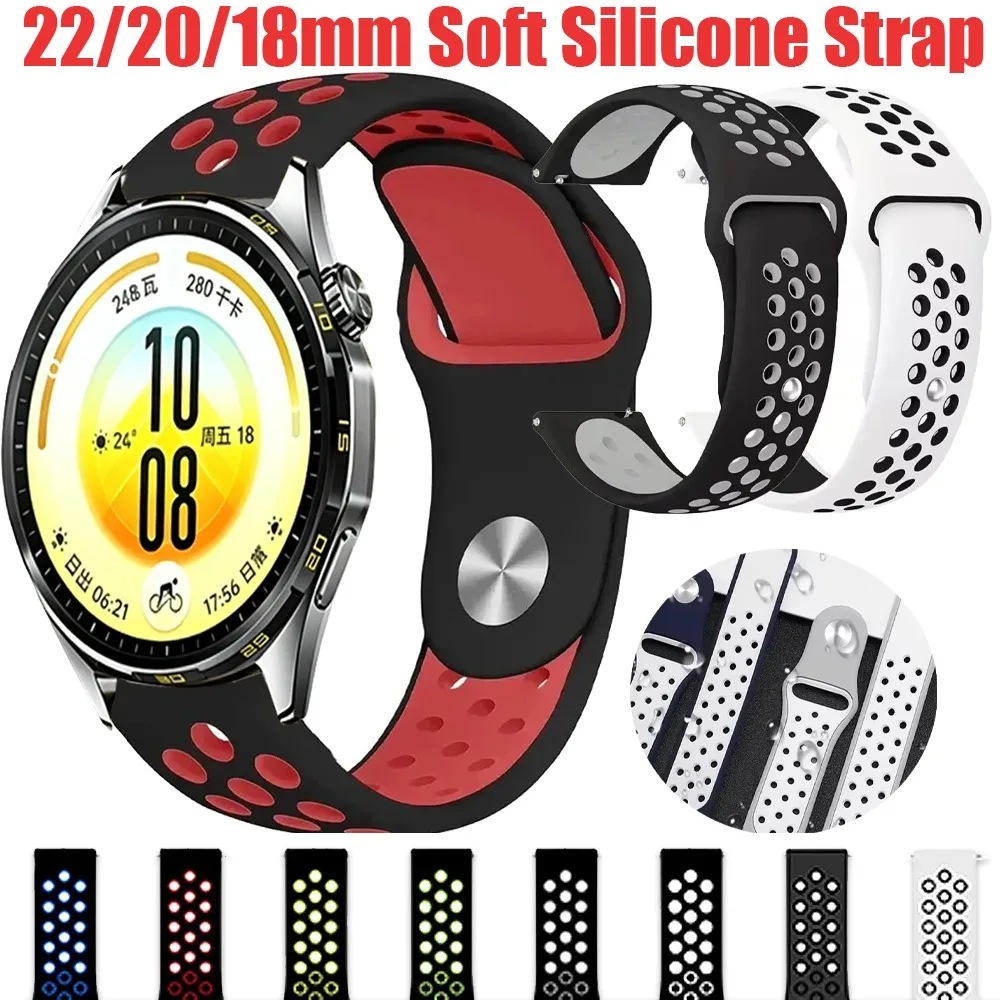 22/20/18mm Soft Silicone Strap for Huawei Watch GT7/6/5/4 46-41mm/GT7 Pro Comfortable Watchband for Amazfit Active 3 2/Bip Max/6