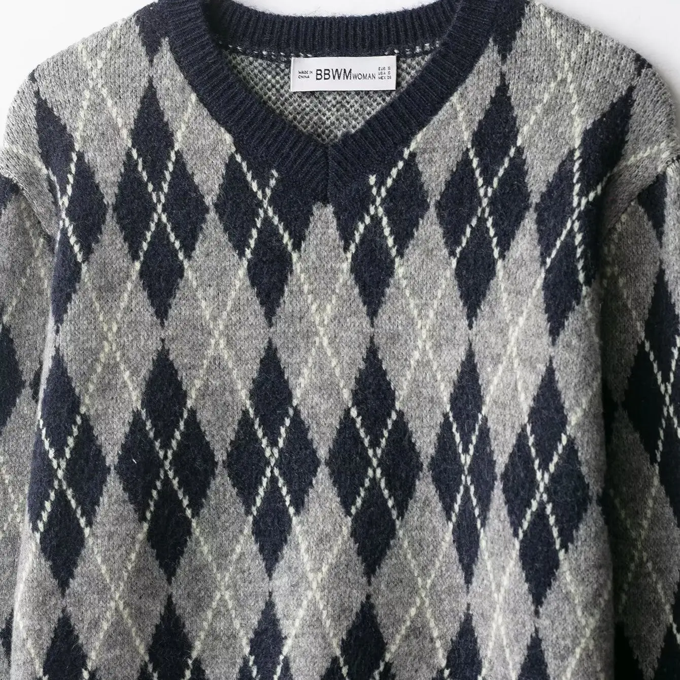 سترة نسائية أنيقة من JNLEAOG بنمط الماس المحبوك، تصميم فضفاض بأكمام طويلة وياقة على شكل V، مصنوعة من ألياف البوليستر، إصدار ج...