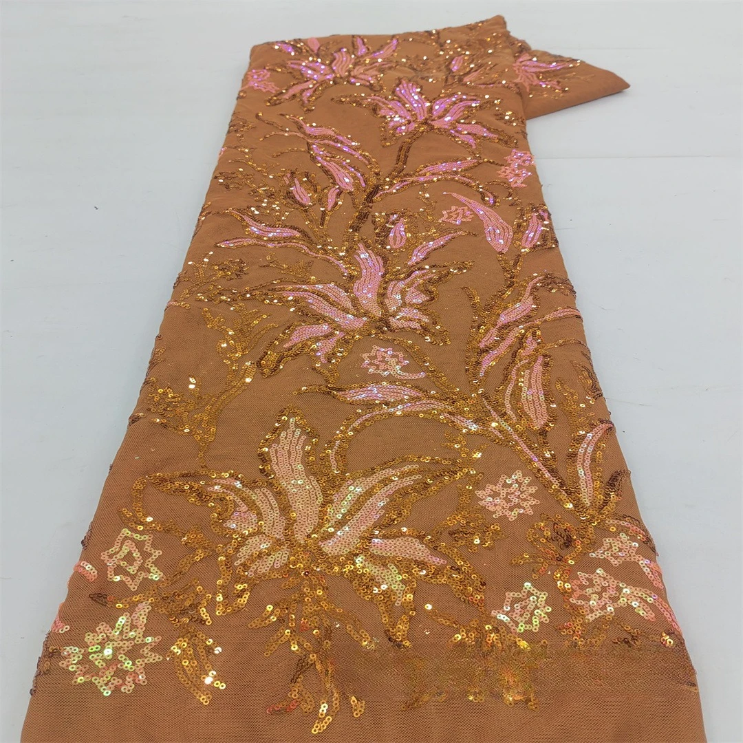 5Yards Two-tone Iridescent Lily Sequin Stretch Mesh Lace Fabric, Embroidered Cloth for Wedding, Evening & Performance Dresses