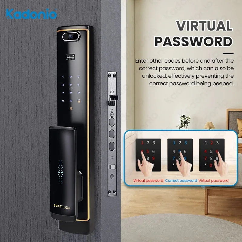 Kadonio Automatic Main Door Lock Digital Electronic Smart Fingerprint Unlock Door Lock With Biometric Camera