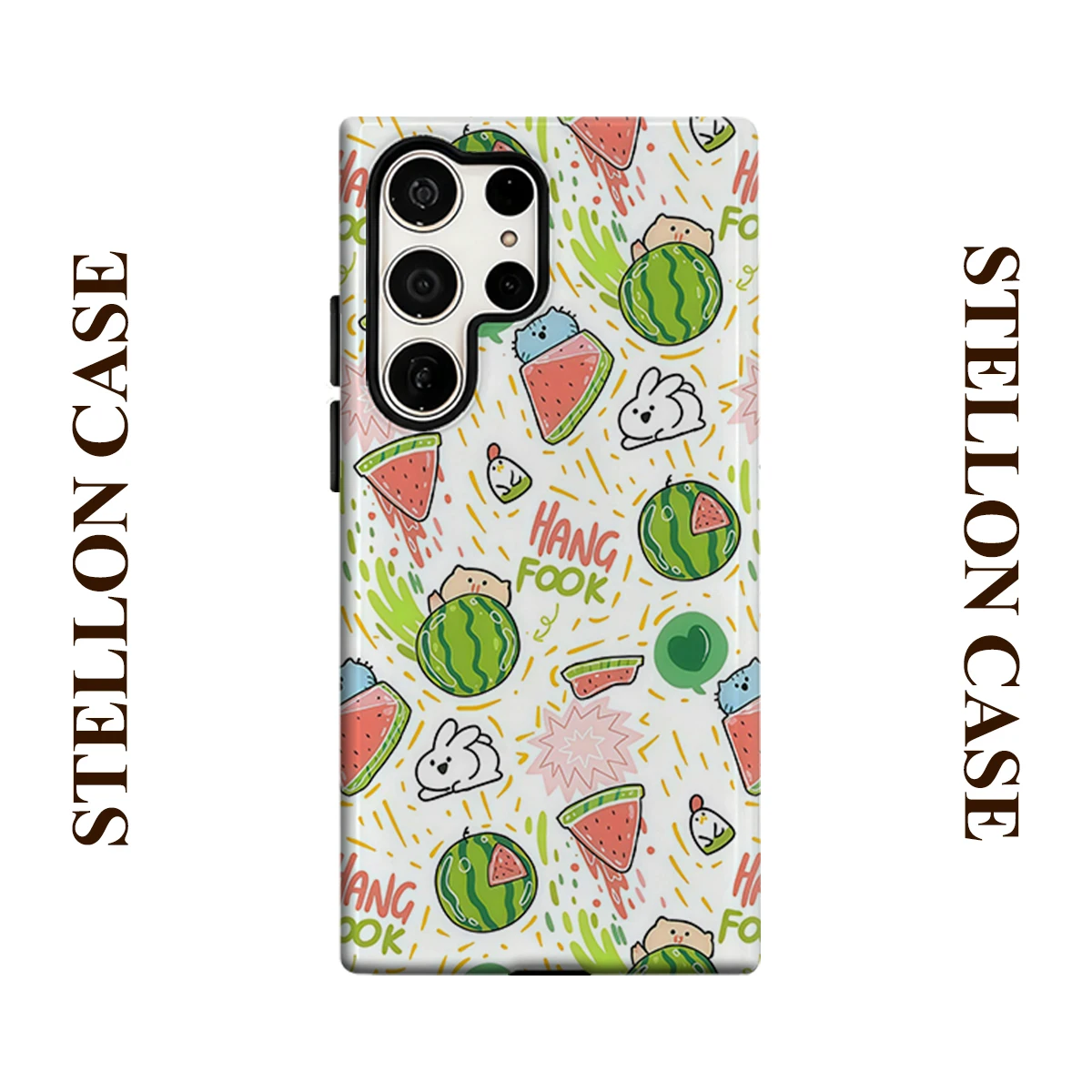 Cute Watermelon Animal Glossy Double Layer Shockproof Phone Case For Samsung Galaxy S25 Ultra S24 Plus S23  Ultra Hard Cover