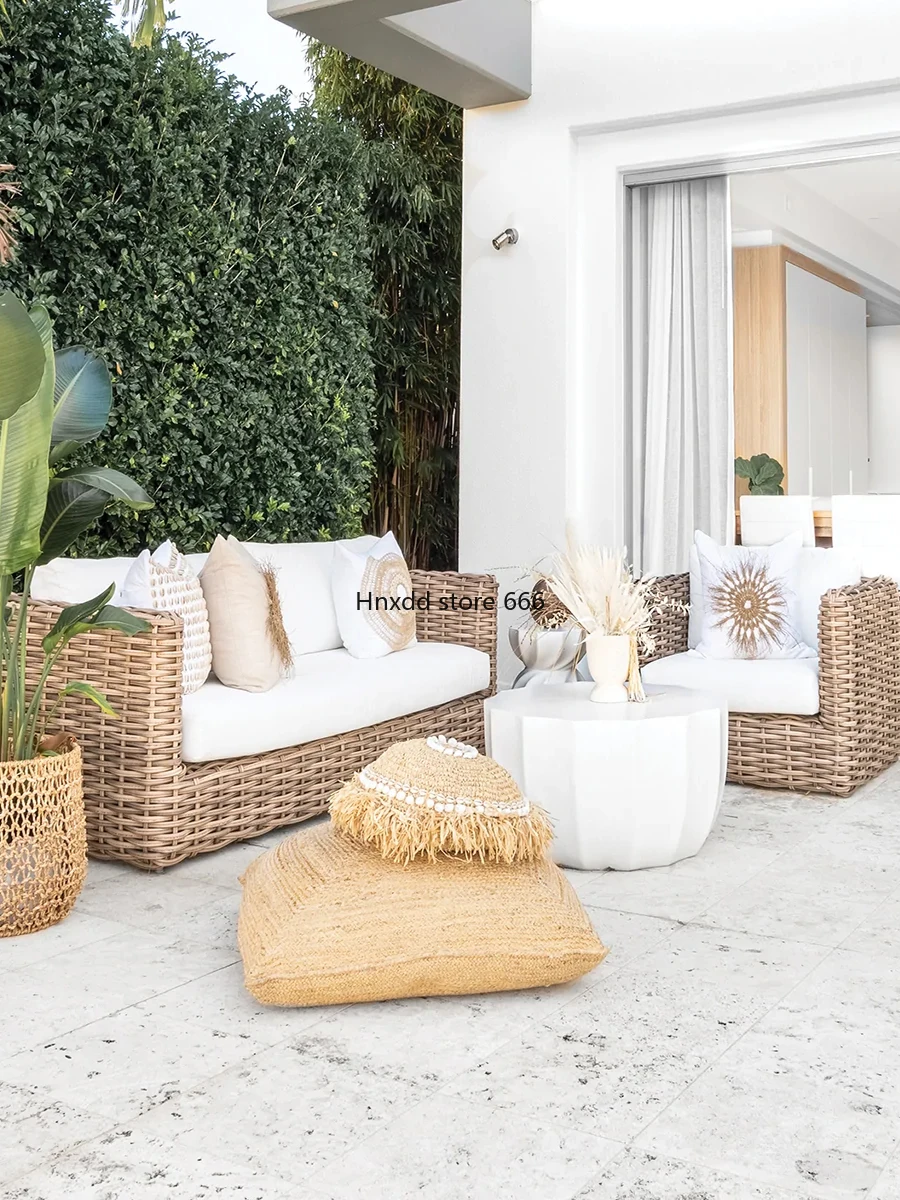 Outdoor Rattan Sofa Outdoor Garten Innenhof wasserdichte Sonnencreme Rattan Möbel Kombination