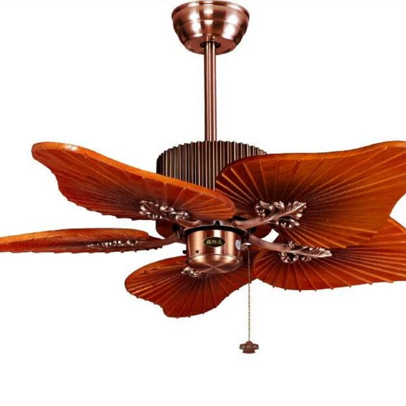 48 inch AC/DC copper motor solid wood leave shape popular ceiling fan with chain control