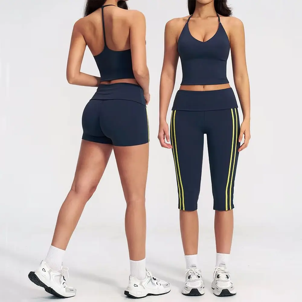 Yoga Set 2PCS Women Tracksuit Workout Set Sportswear Gym Clothing Fitness Outfits High Waist Cycling Capri Pants Athletic Wear